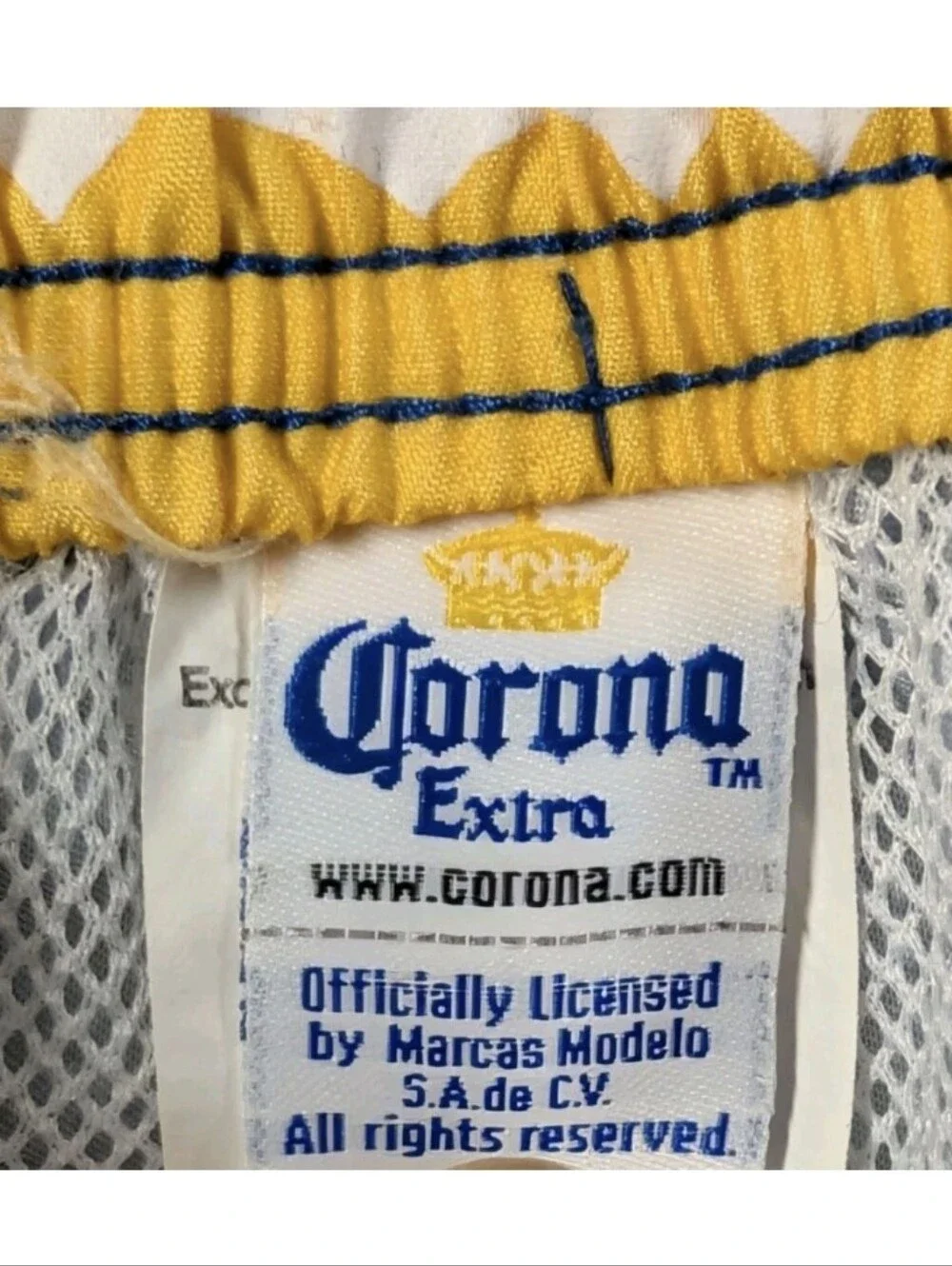 Corona Extra Men's Board Shorts Swim Trunks Size Large 34 Blue Yellow Palm Tree